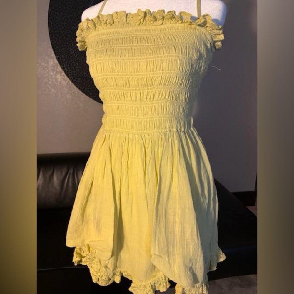 Free People Yellow Smocked Mini Dress